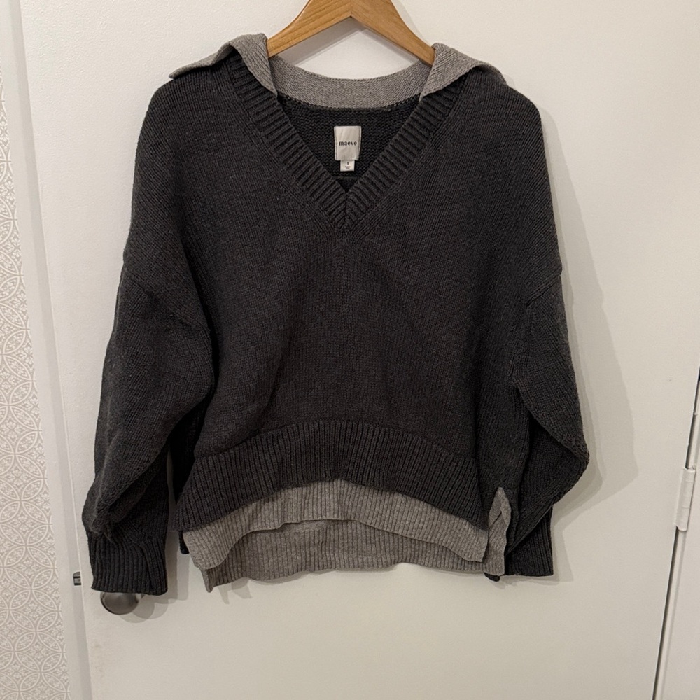 Maeve Dark Gray V-Neck Sweater